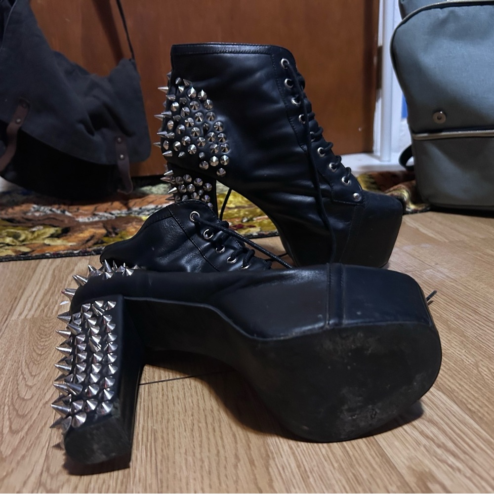 Jeffery Campbell black studded ankle platform boots